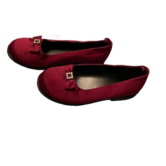 Gymboree Burgundy Satin Like Fabric - Girls Dress Shoes Size 2 - Rhinestones - Picture 3 of 13